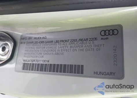 2016 Audi A3 1.8T Premium z USA, uszkodzony, nr VIN WAUA7GFF7G1113014